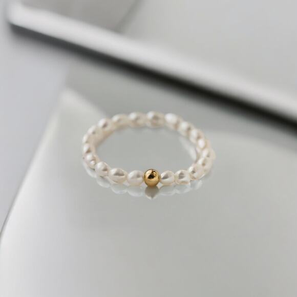 NEW dainty freshwater pearl beaded boHo beachy ring jewelry size 6 B25A - Picture 4 of 4